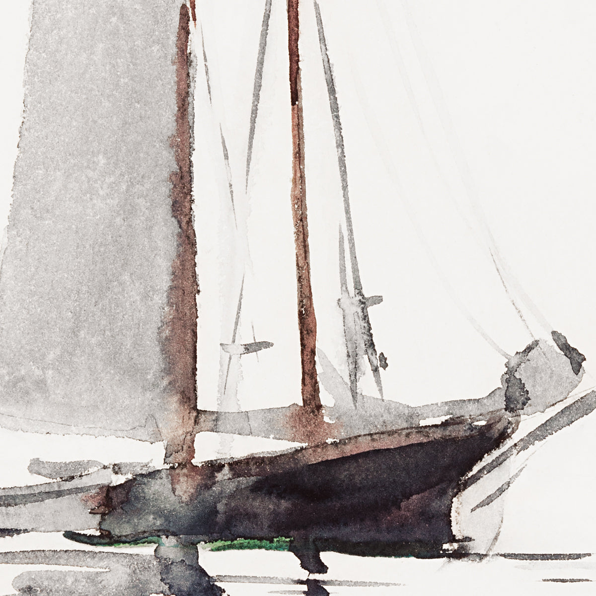 Two–masted Schooner with Dory